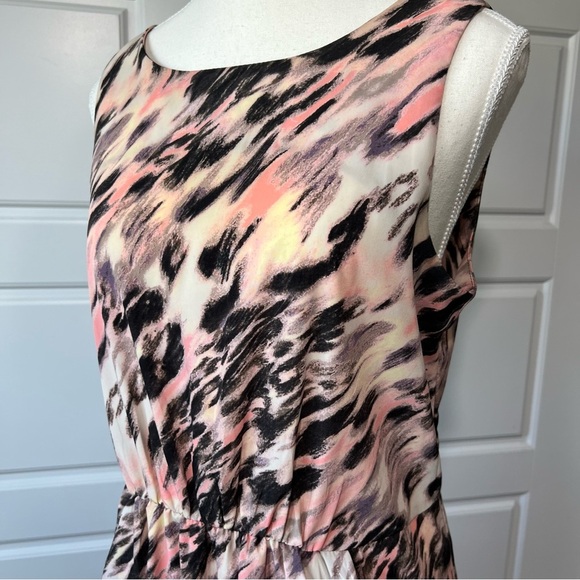 Sleeveless Dress Abstract Print Elastic Waist Casual‎ Pink Black Size S - Picture 2 of 8